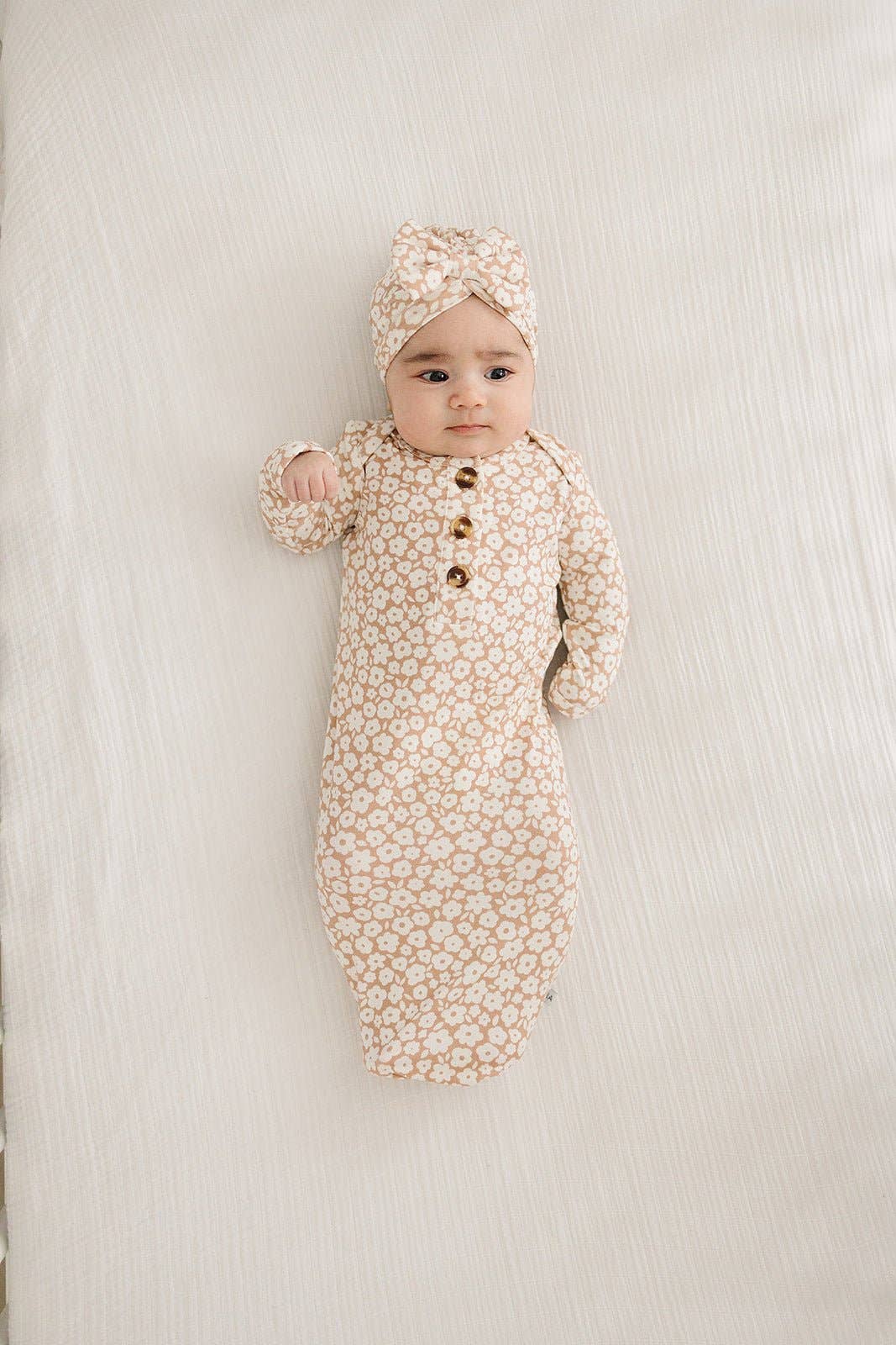 Knotted Baby Gown - Mocha Ditsy Floral
