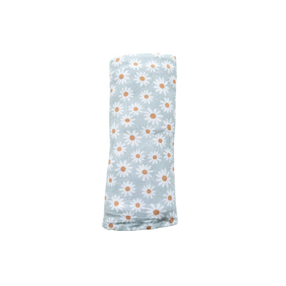 Bamboo Stretch Swaddle - Blue Daisy
