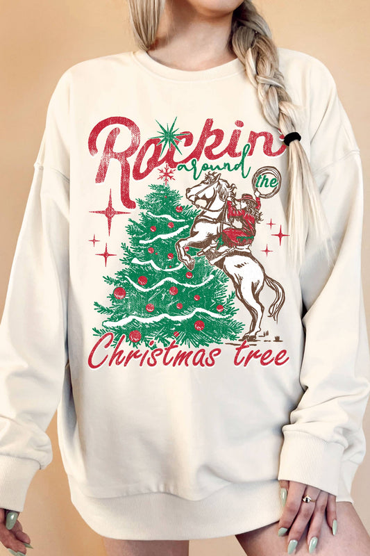 ROCKIN’ AROUND THE CHRISTMAS TREE OVERSIZE TERRY SWEATSHIRTS